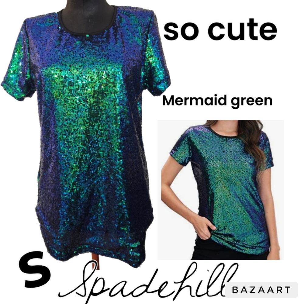 Spadehill Mermaid Green Sequined Top Size S